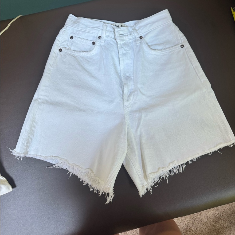 AGOLDE white denim shorts